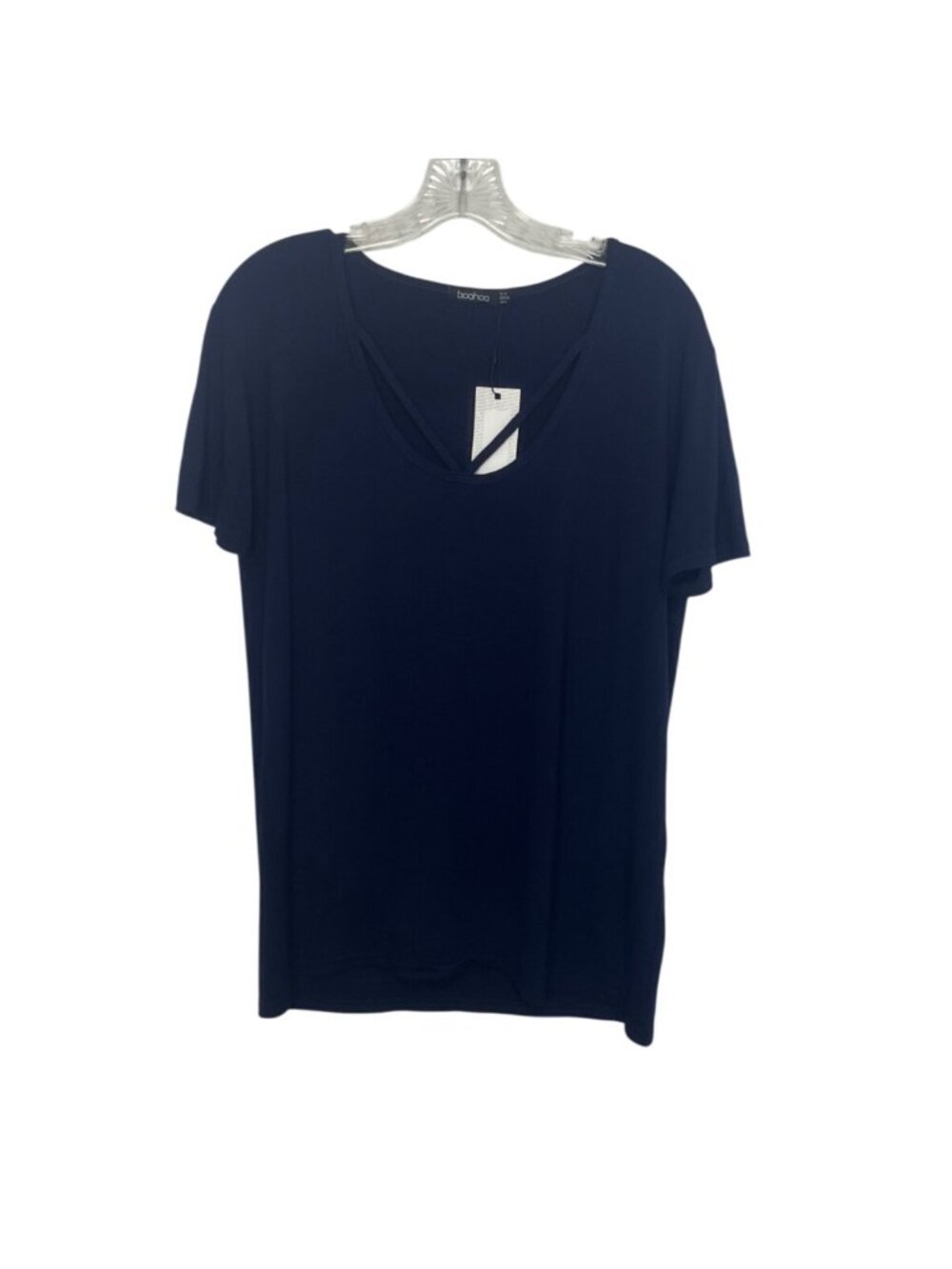 Boohoo Crisscross Front Short Sleeve Top Shirt Size 4 Navy Blue New